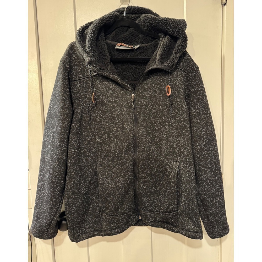 Free Country Men's Heathered Fleece Lined Hooded Jacket XL Charcoal Sherpa